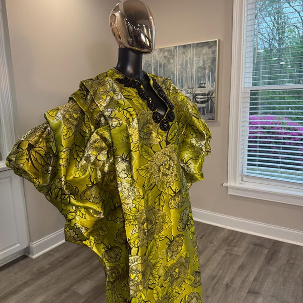 Shardae Boubou Kaftan | Luxury Liquid Organza African Maxi Dress, Embellished Neckline