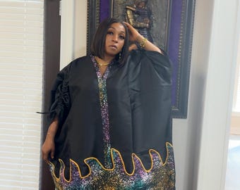 Caftán boubou de lujo hecho a mano / Vestido africano de satén de talla única