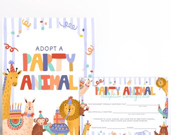 Adopt a Party Animal Activity Sign and Certificate: DIY Editable Canva Template (Digital Download) PA2