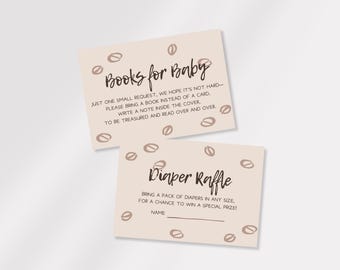 Hand Drawn Baby is Brewing Coffee Theme Baby Shower Invitation Books For Baby & Diaper Raffle Card Template - DIY Editable Digital Download