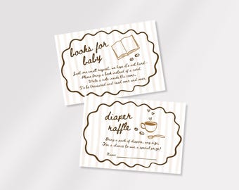 Whimsical Coffee Baby is Brewing Baby Shower Invitation Books For Baby & Diaper Raffle Card Template, Canva, Baby Sprinkle, Cafe Bebe