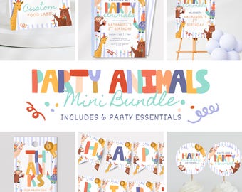 Calling All Party Animals Kids Birthday Mini Bundle: DIY Editable Canva Template (Digital Download) PA2