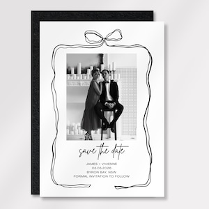Monochrome Hand Drawn Bow Save The Date - DIY Editable Template