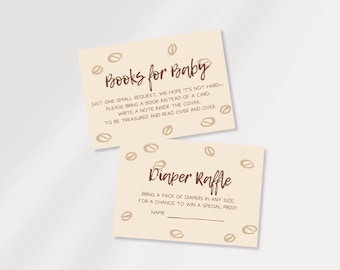 Hand Drawn Baby is Brewing Coffee Theme Baby Shower Invitation Books For Baby & Diaper Raffle Card Template - DIY Editable Digital Download