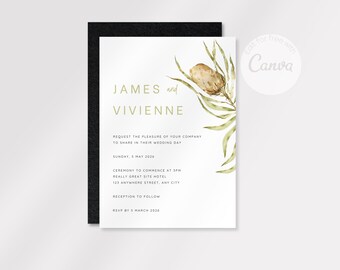 Australische Blumen-Hochzeitseinladung: DIY bearbeitbare Canva-Vorlage (Digitaler Download)