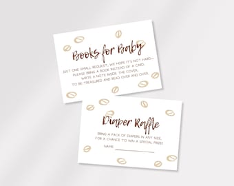 Hand Drawn Baby is Brewing Coffee Theme Baby Shower Invitation Books For Baby & Diaper Raffle Card Template - DIY Editable Digital Download