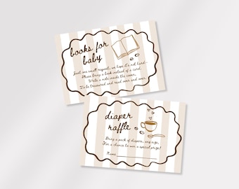 Hand Drawn Coffee Baby is Brewing Baby Shower Invitation Books For Baby & Diaper Raffle Card Template, Canva, Baby Sprinkle, Cafe Bebe