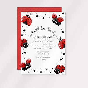 Modèle d'invitation d'anniversaire coccinelle, téléchargement immédiat modifiable DIY, porte-bonheur, un insecte mignon, coccinelle, petite dame, tout âge