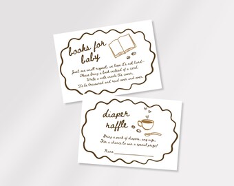 Hand Drawn Coffee Baby is Brewing Baby Shower Invitation Books For Baby & Diaper Raffle Card Template, Canva, Baby Sprinkle, Cafe Bebe