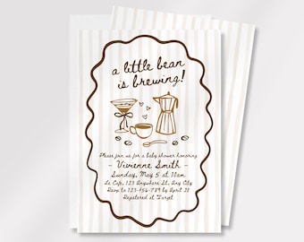 Whimsical Coffee Bean Baby Is Brewing Baby Shower Printable Invitation Template, Canva DIY Editable, Baby Sprinkle, Cafe Bebe Invite
