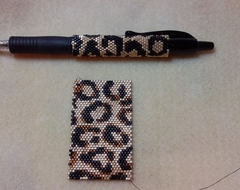 Hand beaded Peyote Leopard Print  Refillable Pen