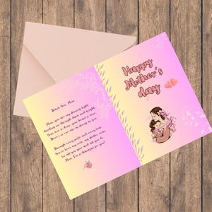 Tarjeta de descarga digital del Día de la Madre, invitación personalizada imprimible para su mensaje especial y único, hermoso saludo, descarga editable instantánea