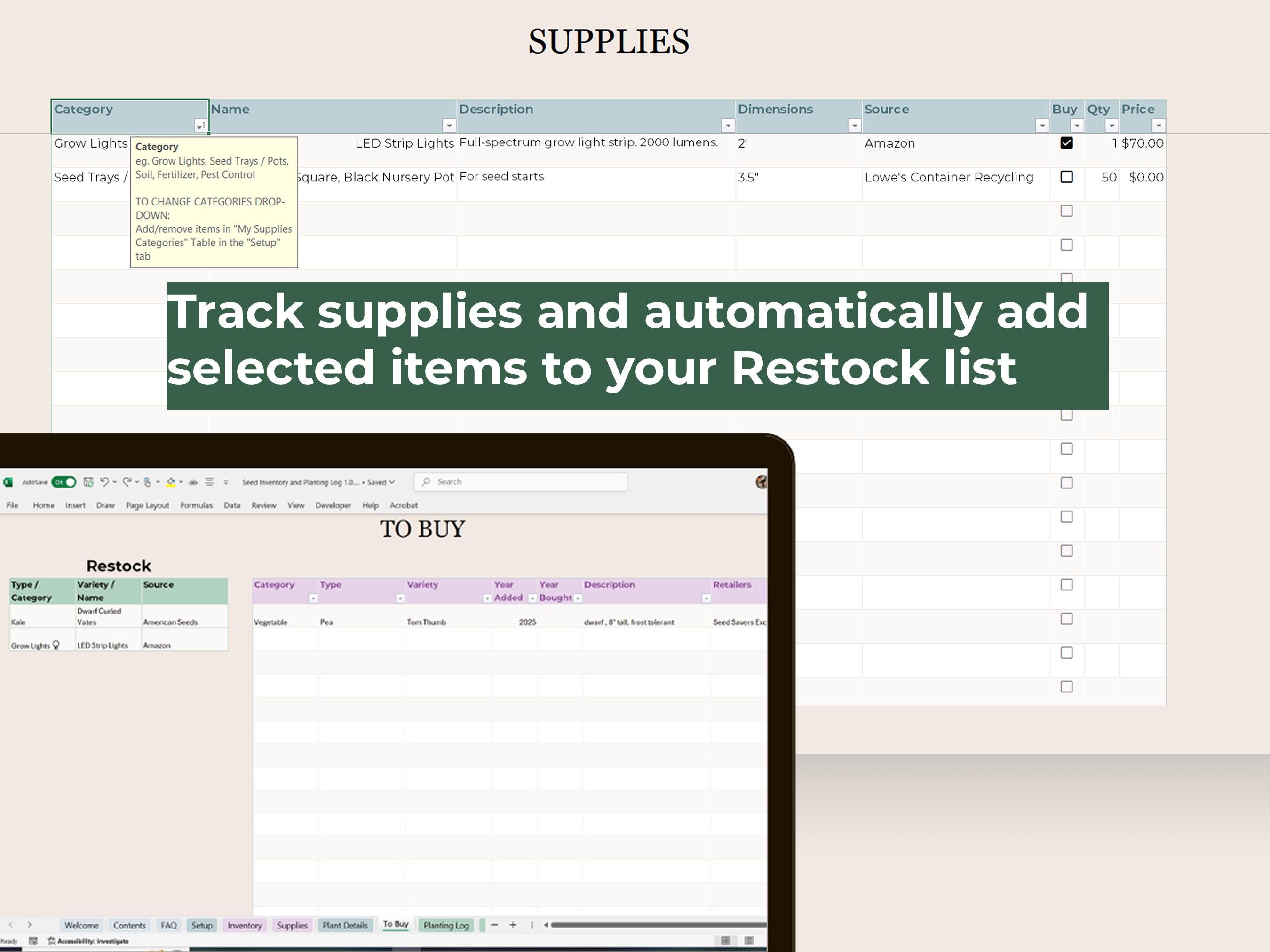 Garden Planner Excel Spreadsheet, Seed Inventory, Sowing Date Tracker ...