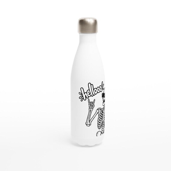 White 17oz Stainless Steel Water Bottle | Halloween Hellooo