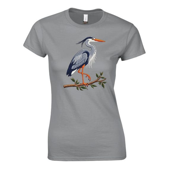 Women's Crewneck T-shirt | Blue Heron Print, 100% Cotton