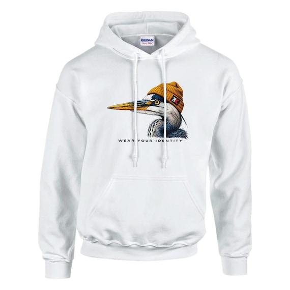Retro 90s Heron Hoodie, Birdwatching Gift, Nature Lover Pullover