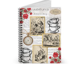 Cuaderno espiral de Alicia en el país de las maravillas / Fiesta del té del Sombrerero Loco / Diario rayado