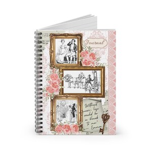 Jane Austen Inspired Pink Floral Spiral Notebook | Ruled Journal | Gift for Book Lovers | Stylish Stationery