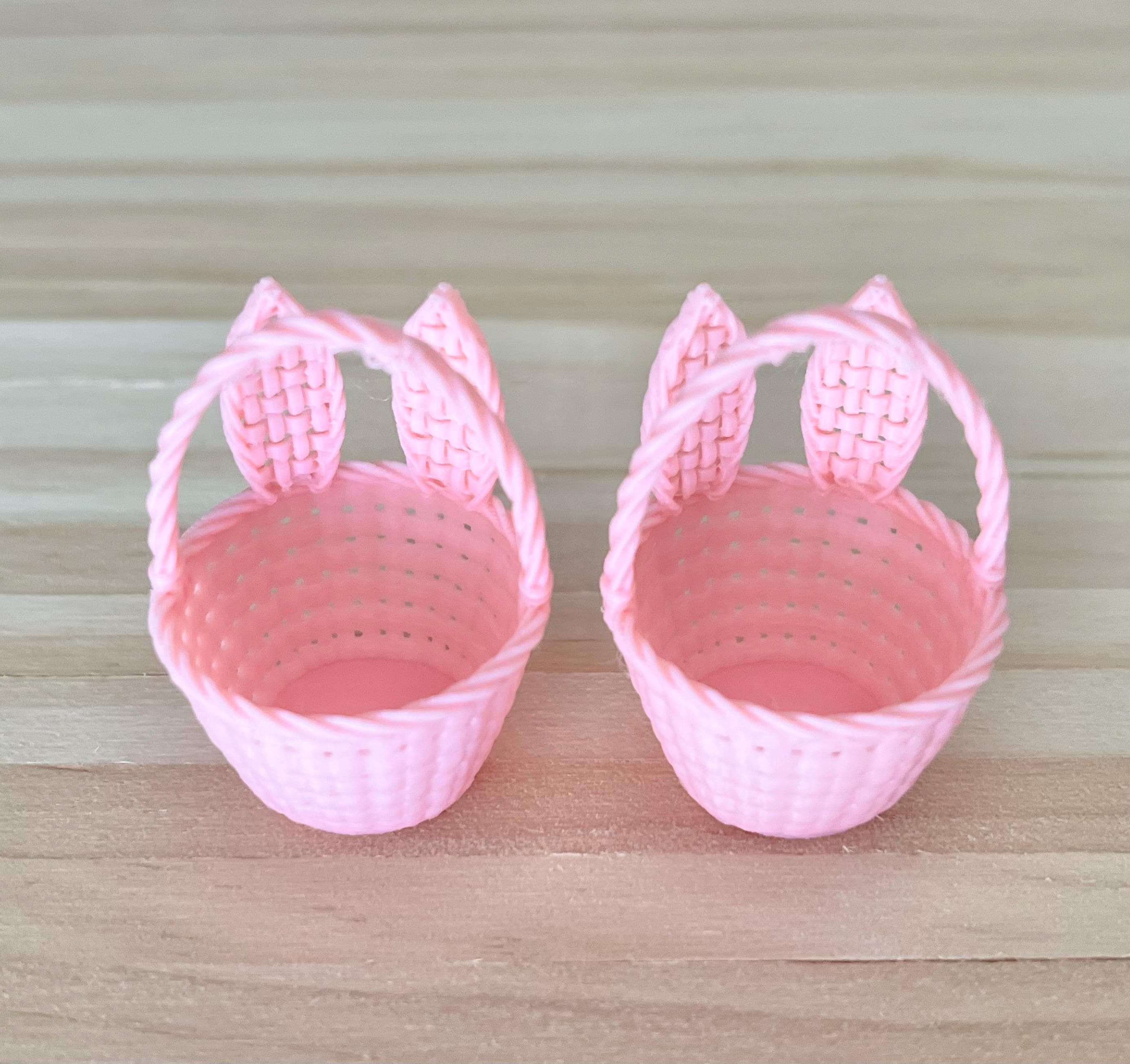 Set of 2 Miniature 1:12 Scale Pink Dollhouse Easter Baskets With Bunny ...