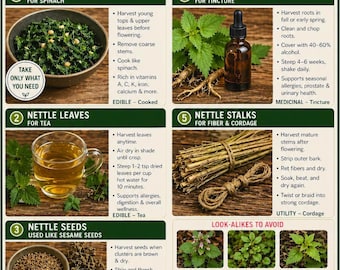 Stinging Nettle Foraging Guide - Harvest and Use Guide for Food Foraging of Nettles for Tea, Greens, Fiber, or Natural Dye. Native nettles.