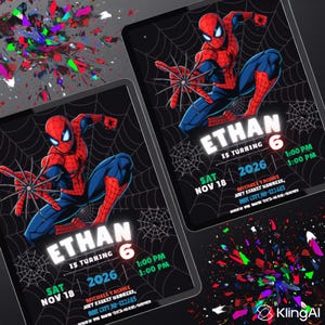 Spider-Man-Geburtstagseinladungsvorlage, Jungen-Superhelden-Party einladen, bearbeitbare digitale Geburtstagseinladung