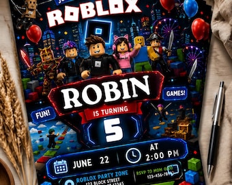 Editable Roblox Birthday Invitation Template, Gamer Party Invite for Boys and Girls, Robloxian Instant Download, Canva Digital , Party Decor