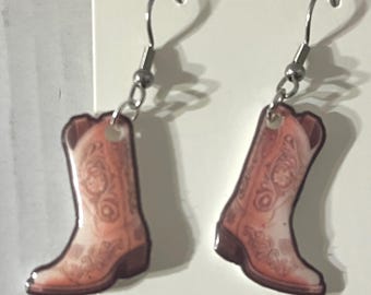 Pink Cowgirl Boot Earrings • Western Rodeo Earrings • Country Girl Jewelry • Lightweight Boot Dangle Earrings • Cowgirl Fashion Gift