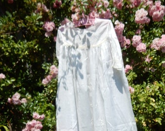 Antique Long Christening Gown,Batiste and Hand Embroidery