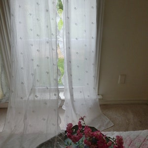 Vintage Pair Embroidered Batiste Curtains with ruffle sides,/Farmhouse Decor