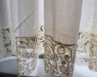 Exquisite Vintage Two Ivory Cotton Lace Curtains/Sold as a Pair/Free Shipping