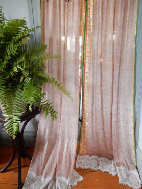Vintage Silk Window Curtains With Attached Vintage Pelmet Etsy