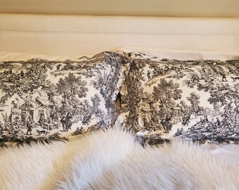 One Pair Vintage King Pillow Shams/Black Toile/Pillowcases/