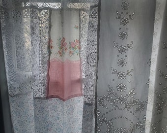 Vintage Cotton & Lace Cafe Curtain /Lace Patchwork Cafe Curtain/Free Shipping