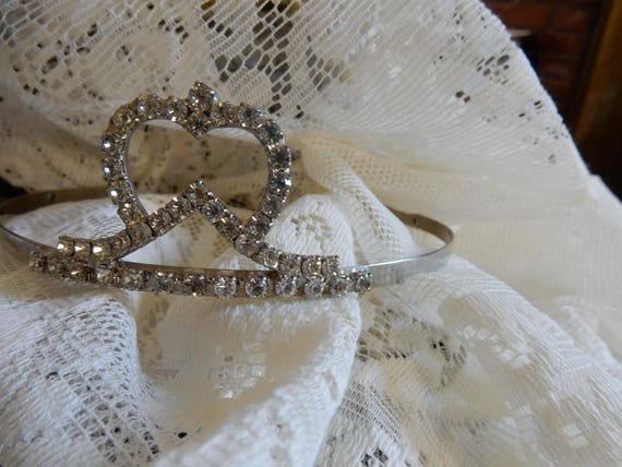 1950\'s Tiara with a Clear Rhinestone Heart Design Delightful 1950s Crystal Hearts and Rhinestone High Sparkle  main image 2