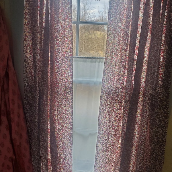 Pair of Vintage Cotton Unlined Curtains/Sixties vibe/Free Shipping