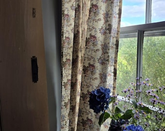Cotton Floral Curtains/Cottage Core Decor/ with Rod Ties/Eight Available