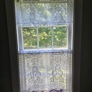 Set of Scottish White Cotton Lace Valance/Cafe Curtains/Cottagecore Decor