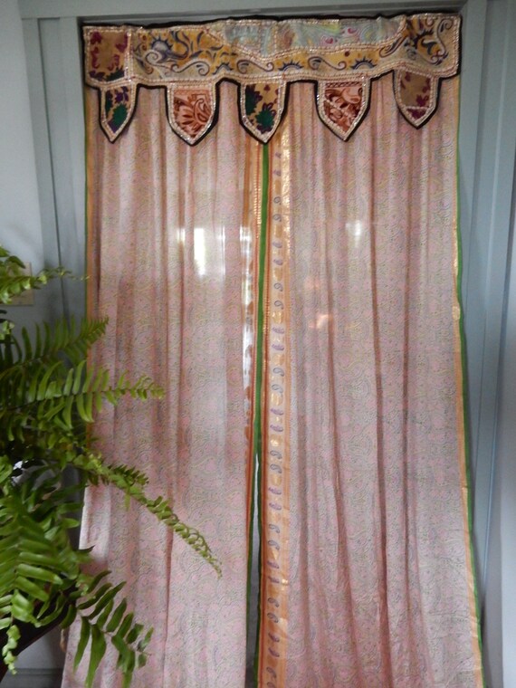 Vintage Silk Window Curtains With Attached Vintage Pelmet Etsy