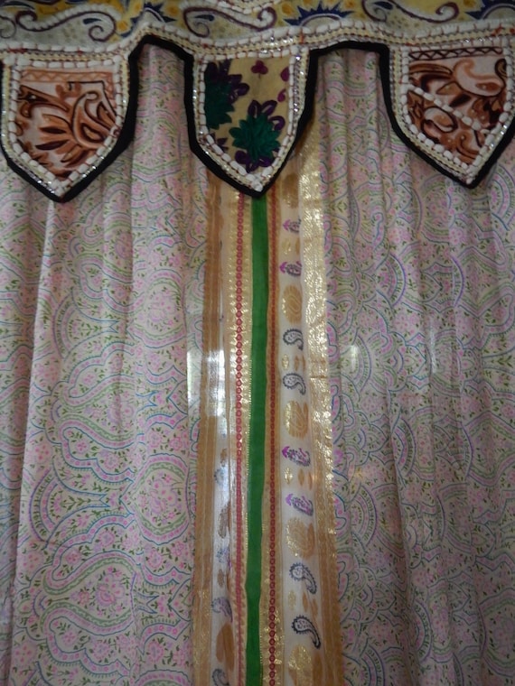 Vintage Silk Window Curtains With Attached Vintage Pelmet Etsy