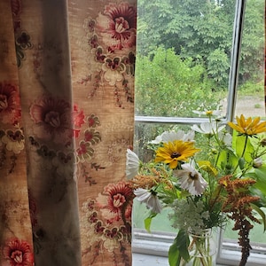 Vintage French Rib Woven Cretonne Cotton  Floral Pattern Curtains/French Farmhouse/Free Shipping
