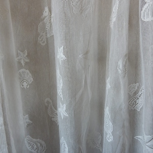 One Vintage Cream Cotton Lace Seashell Motif Curtain/Free Shipping