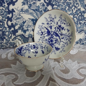 Vintage Blue & WhiteTeacup and Saucer/Coalport Cairo Pattern Bone China/Free Shipping