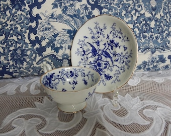Vintage Blue & WhiteTeacup and Saucer/Coalport Cairo Pattern Bone China