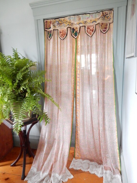 Vintage Silk Window Curtains With Attached Vintage Pelmet Etsy