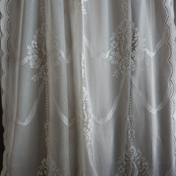 One Vintage Cream Cotton Blend Lace Window or French Door Curtain/Two available/Free Shipping