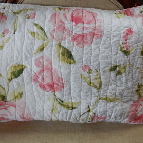 Vintage All Cotton X Large Single King Pillow Cover Watercolor Rosebuds /Shabby Farmhouse/Mix and Match