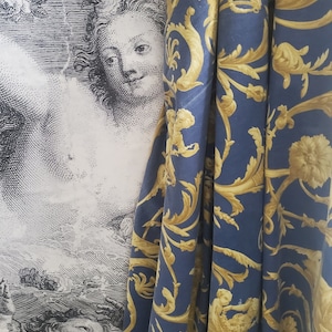 Extra Wide Antique French Fabric Panel/Neoclassical/Napoleon Blue