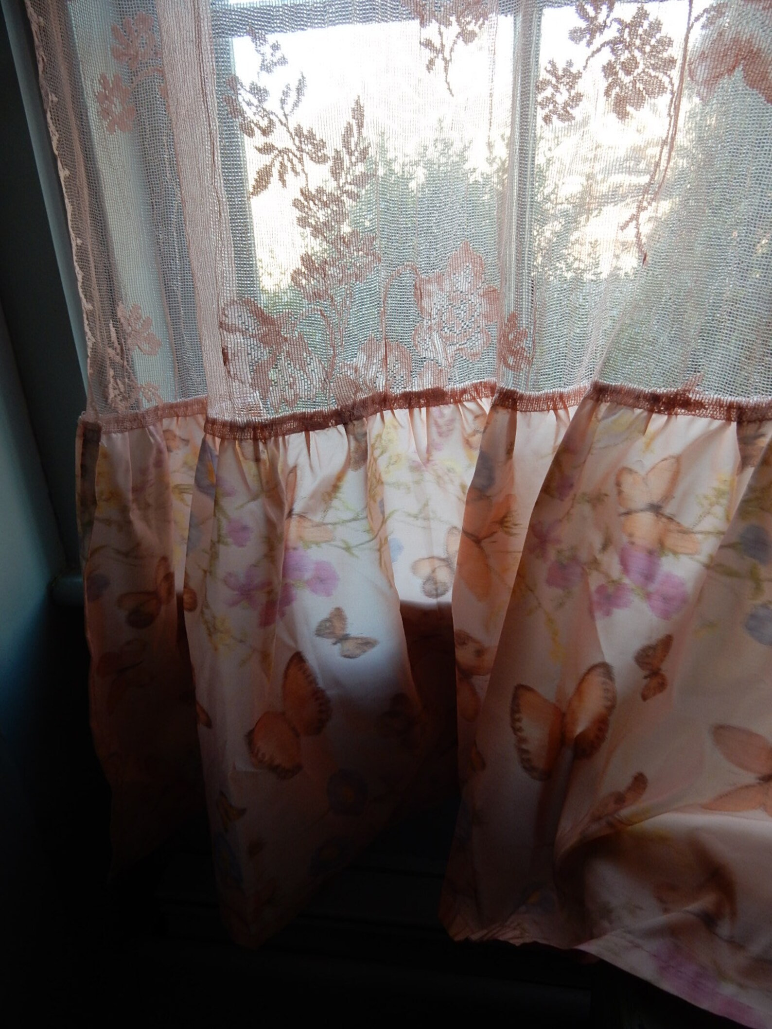 Vintage Pink Net Lace Window Curtain With Taffeta Bottom - Etsy