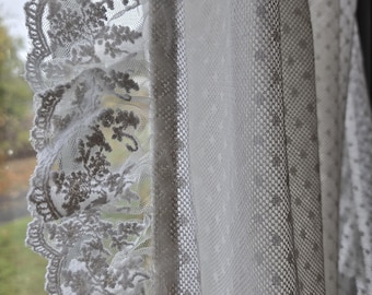 Simple Vintage White Fine Net Cotton Lace Curtain/Ruffled Lace Edge