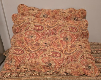 Two Vintage Cotton Quilted French Provence Style Pillow Covers